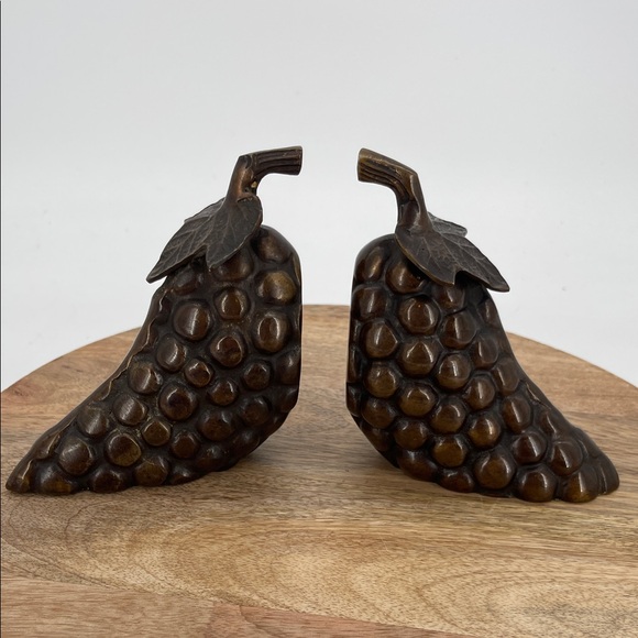 Vintage MCM Solid Brass Grape Cluster Bookends